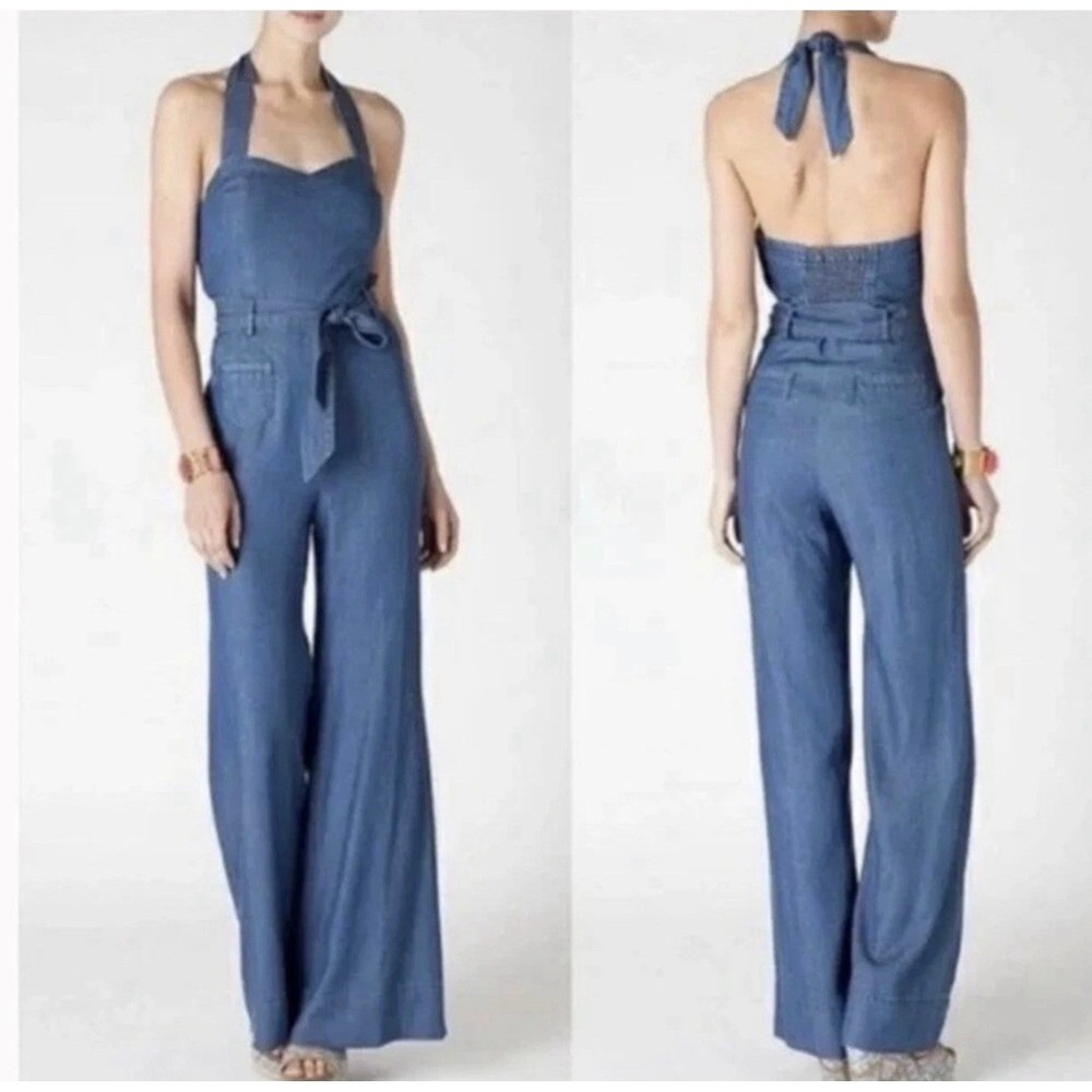 Anthropologie Elevenses Sharlene Jumpsuit Women's 2 Denim Blue Halter